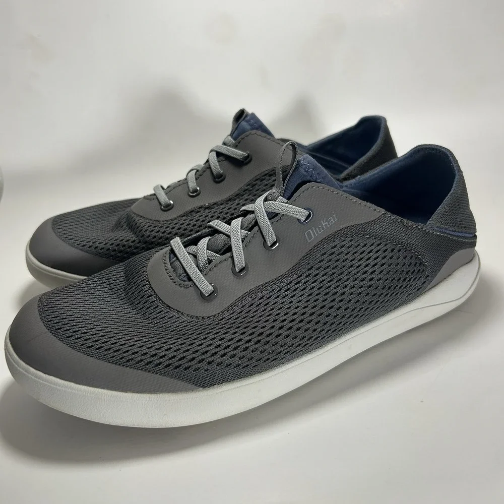 Olukai Men's Moku Pae Boat Shoes Pavement Vintage Blue Mesh Size 9